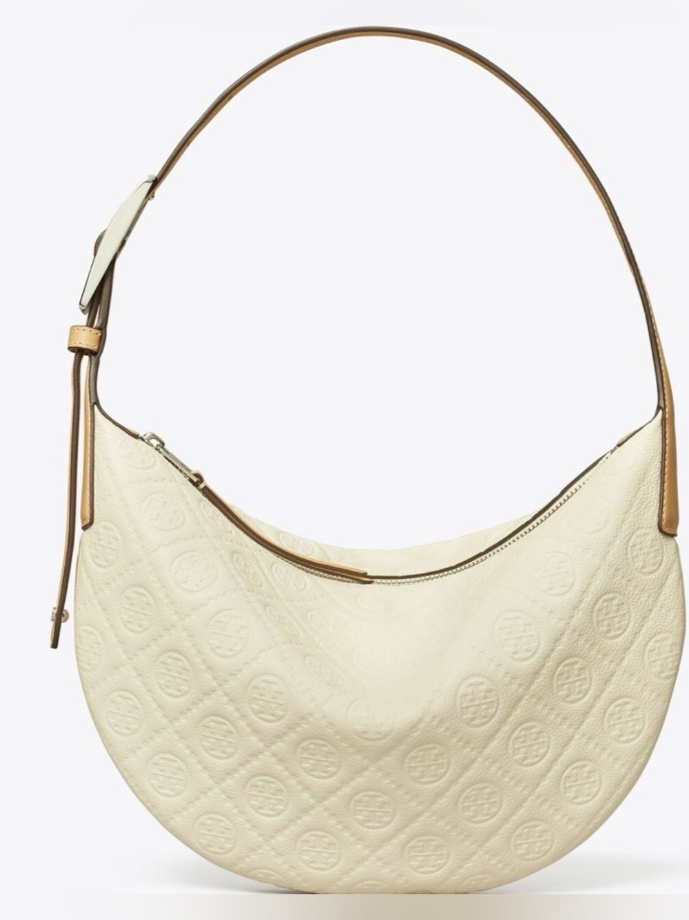 TORY BURCH T MONOGRAM PEBBLED SMALL BALLOON BAG WIARM WHITE LEATHER NWT